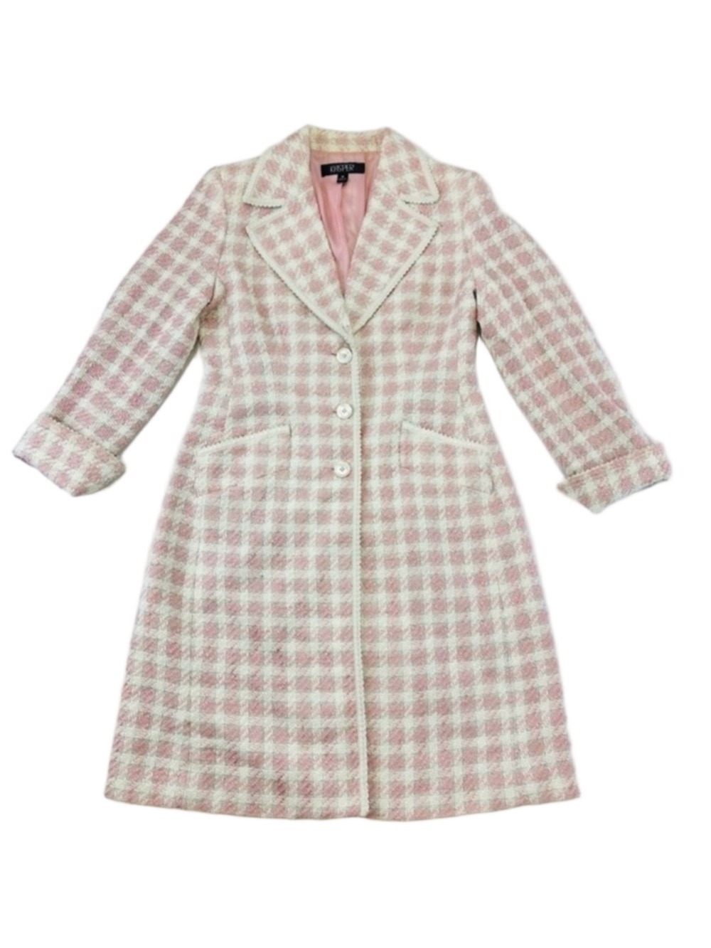 Vintage 90s Boucle pink white lined lightweight womens coat Medium Old Money